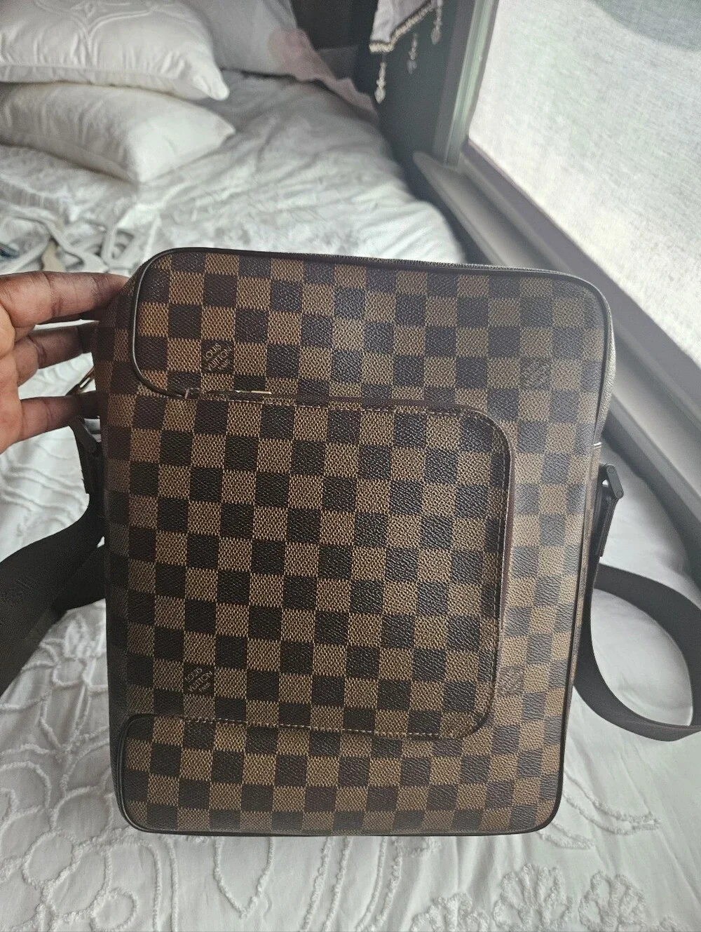 Louis Vuitton Damier Ebene Checkerboard Brown Crossbody Laptop Bag Men Or Women